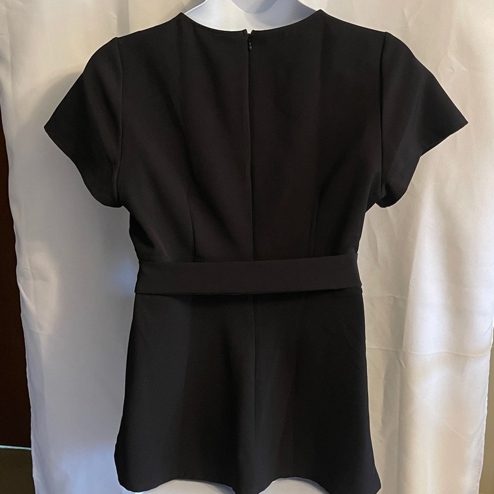 Lane Bryant Black Short Sleeve Blouse NWT 14 14W Waist Tie - Picture 2 of 5